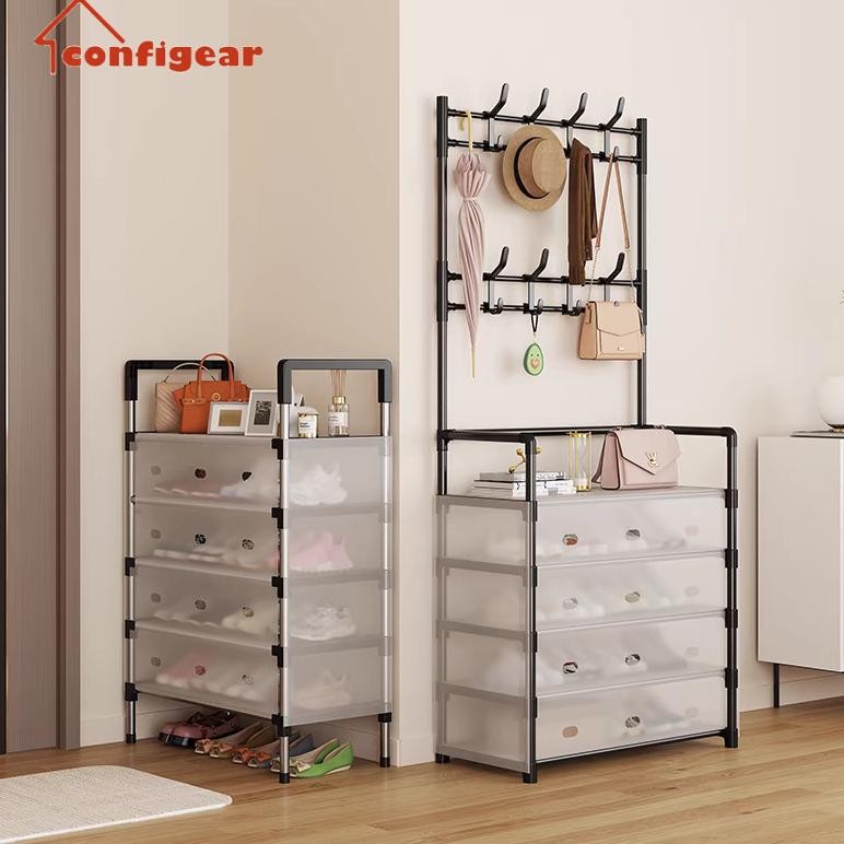CodConfigear Rak Sepatu Tertutup Anti Debu Serbaguna Rak Gantungan Baju Stand Hanger Gantungan Baju 