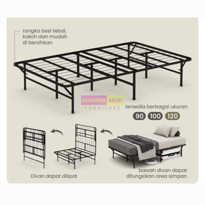 RANJANG BESI LIPAT, TEMPAT TIDUR LIPAT BESI, DIVAN BESI LIPAT, DIPAN, METAL BED DASAR LIPAT MBD PIRA