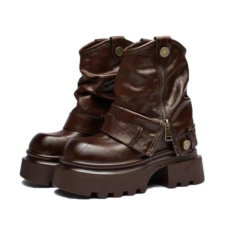 Sepatu bot wanita sol tebal 10cm sepatu bot martin kasual sepatu bot pendek hak tinggi sol tebal