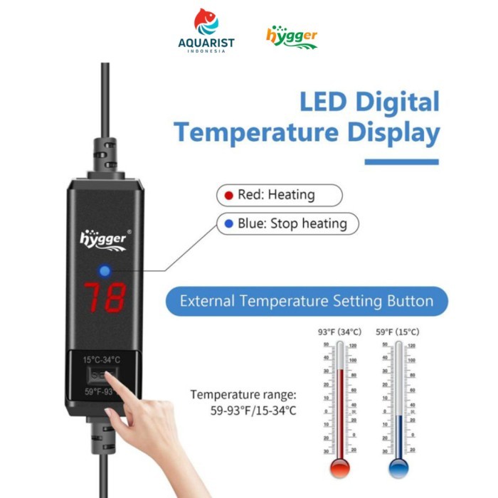 Hygger Aquarium Mini Portable Heater with LED digital / Heater Mini