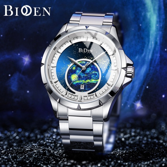 Best Seller BIDEN Jam Tangan Pria Ori Kalender Anti Air Keren Gaya Laki Bisnis - Putih