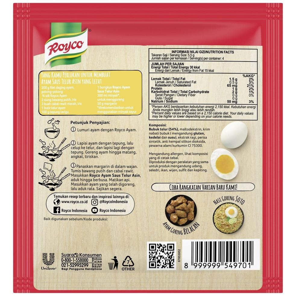 

Royco Bumbu Ayam Saus Telur Asin 22G (Isi 12)