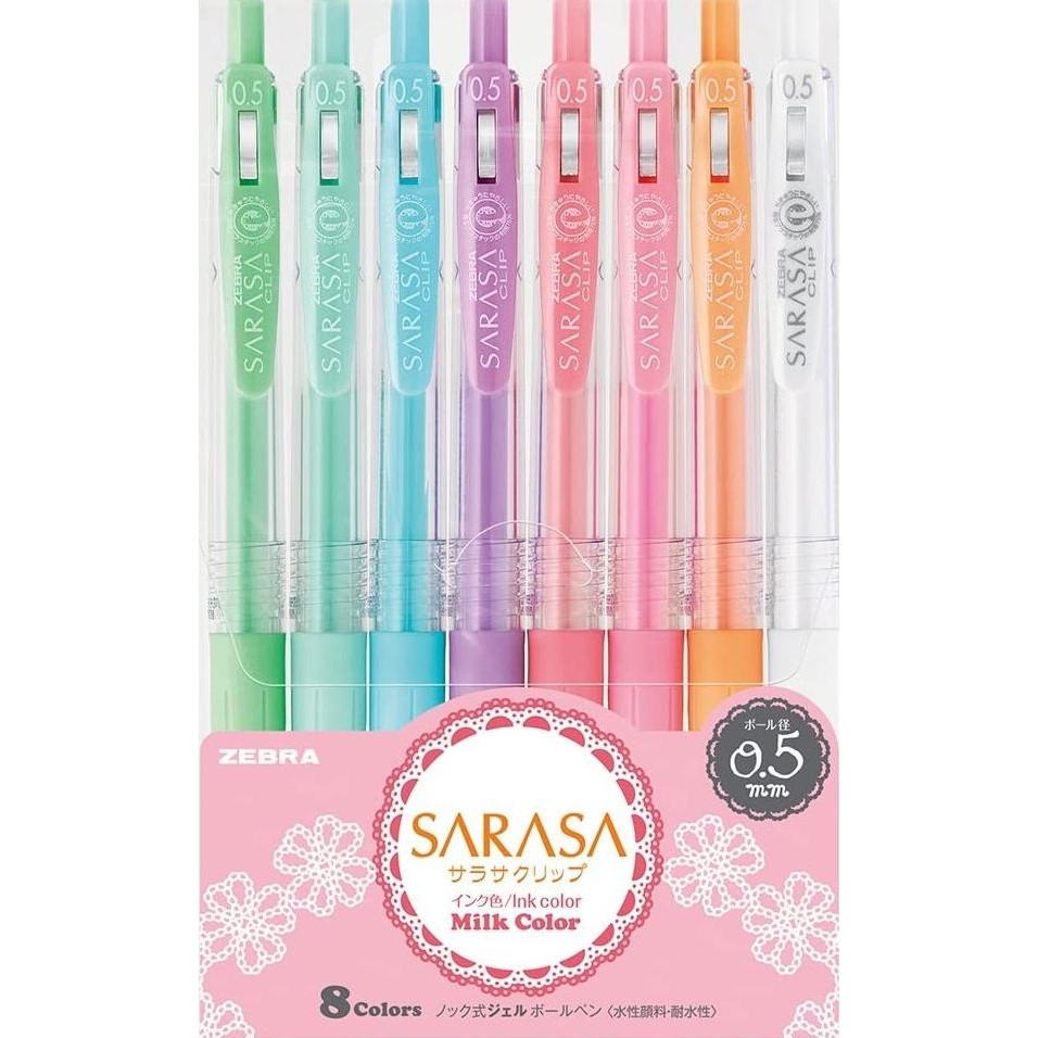 

NEW Zebra Sarasa Clip 0.5 mm Gel Ballpoint Pen Milk Set of 5 8 Color