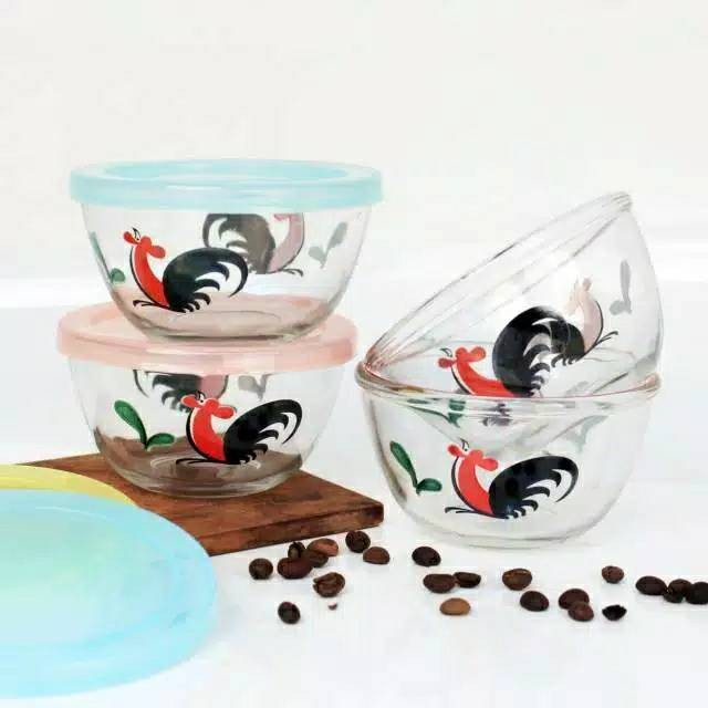 Adaajaa Mangkok Kaca Kukuruyuk 11cm 1 Set isi 4pcs / Mangkok Ayam Jago / Souvenir Mangkok KC252BOOM