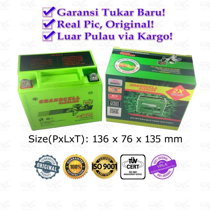 Ready Aki Motor ALKALINE AM7Z4A 12N10 12N9 / 12V 9A Thunder Binter Vespa