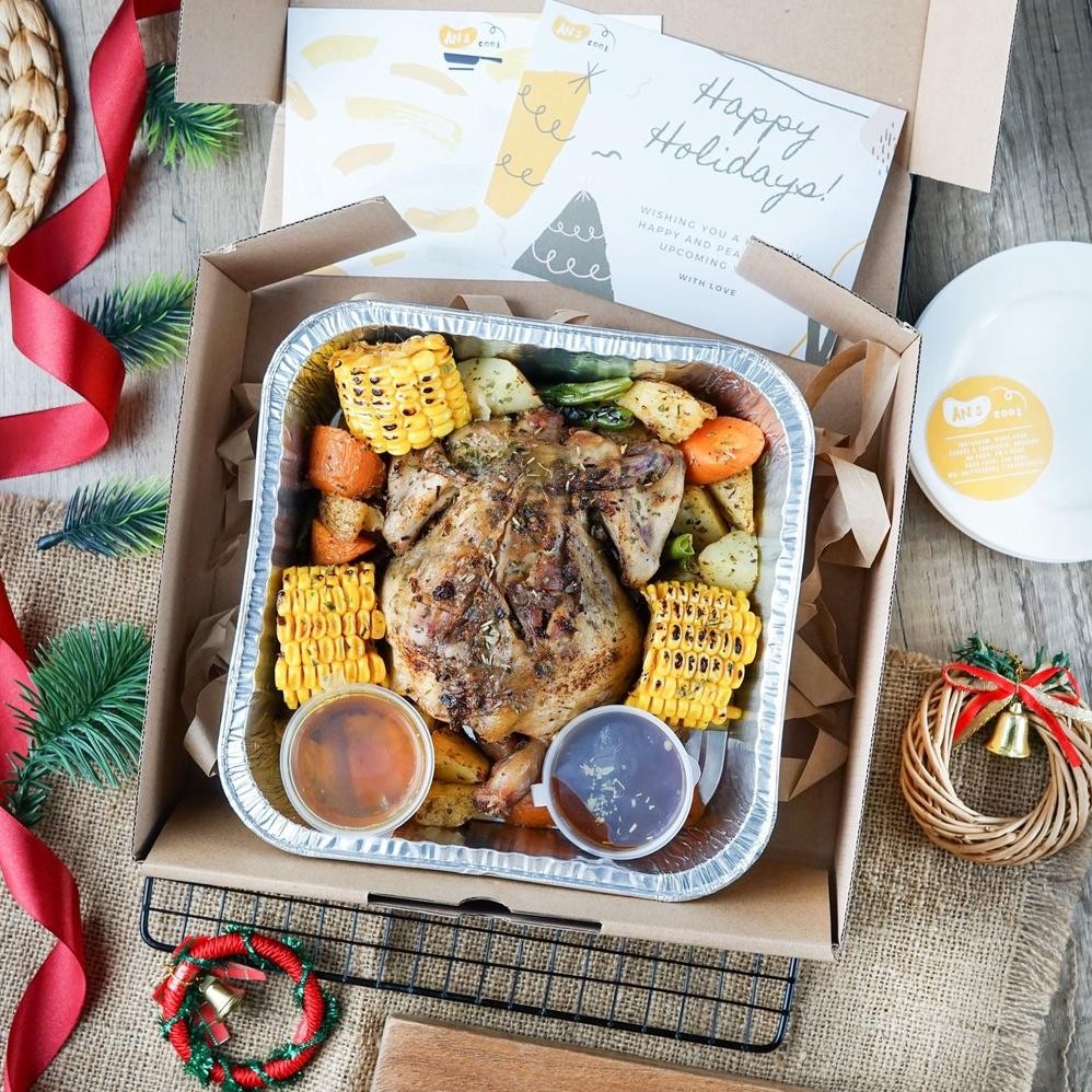 

nos roasted chicken garlic butter rosemary with vegetables / parcel ayam bakar for christmas hampers / parsel ulang tahun /birthday parcel / hamper natal / parcel chinese new year / imlek