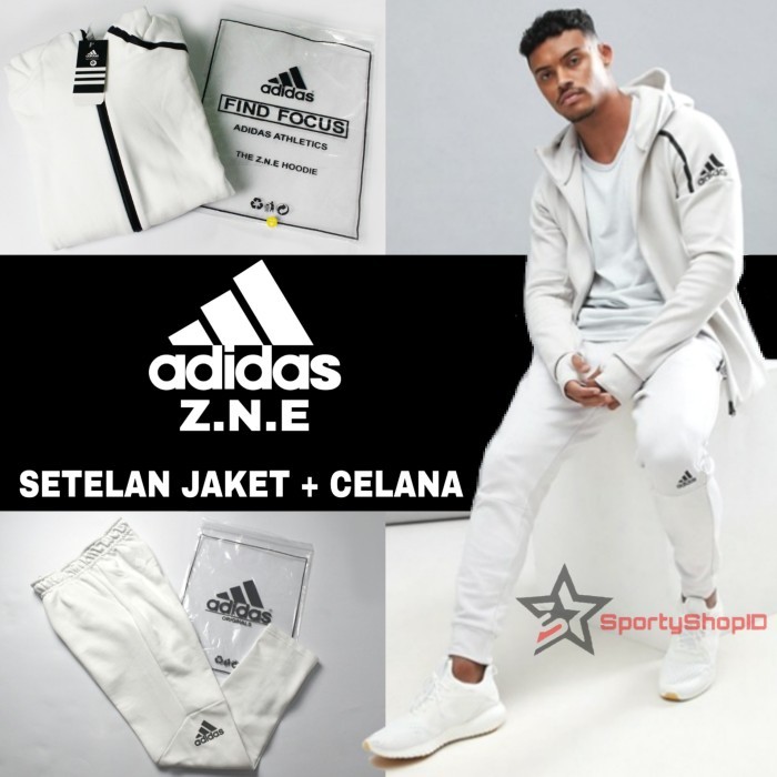 SETELAN OLAHRAGA TRAINING GYM FITNESS PRIA ADIDAS ZNE PUTIH - GO