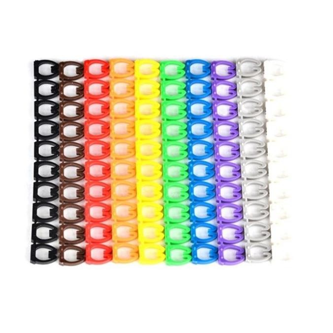 TERSEDIA 100PCS CABLE MARKERS COLOURFUL C-TYPE MARKER NUMBER TAG LABEL STICKER LABEL KABEL JARINGAN 