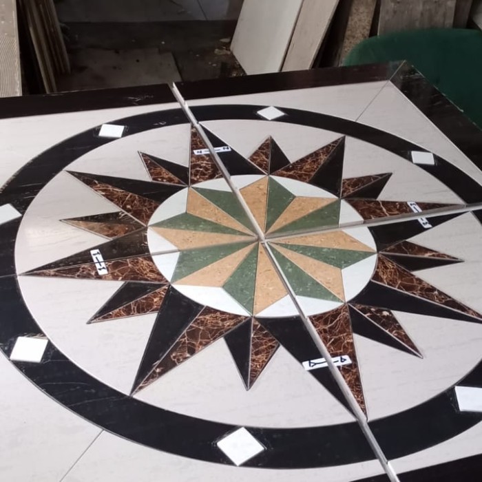 Custom Pola Mozaik Granit Dekorasi Lantai 4,2mtr x 4,2mtr
