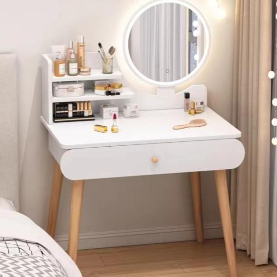 Meja Rias Lampu LED Meja Rias Rak kosmetik Meja Rias Aesthetic Mini Modern Meja Kosmetik