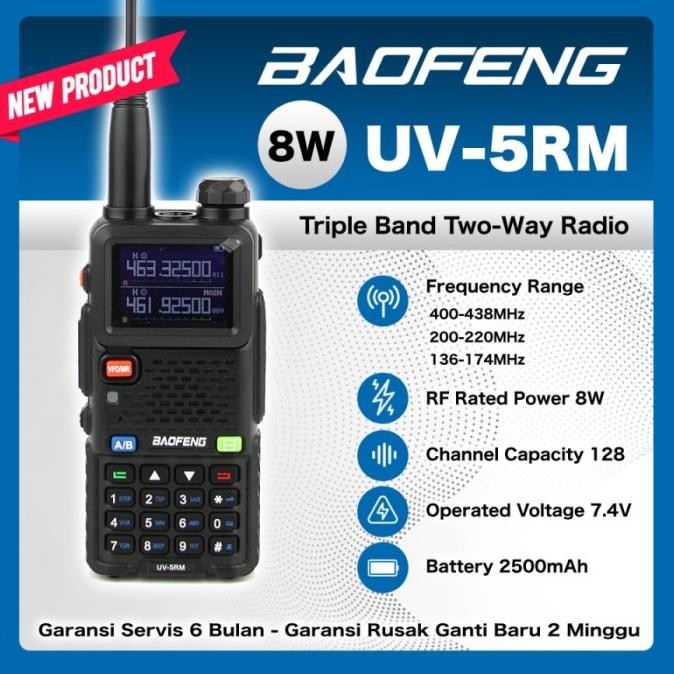 HT BAOFENG BAOFENG UV-5RM 8 Wat / HT Tri Band BAOFENG TERBARU