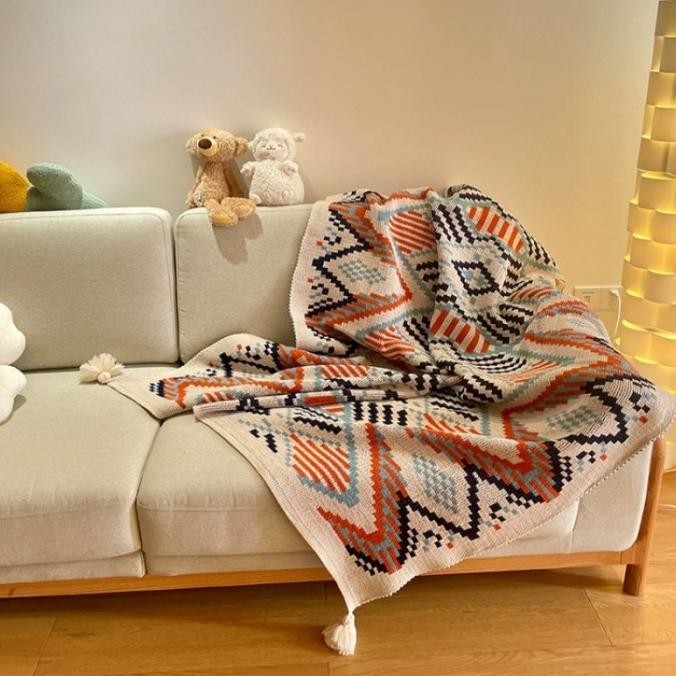 BOHEMIAN SOFA BLANKET SELIMUT SOFA RAJUT THROW BLANKET