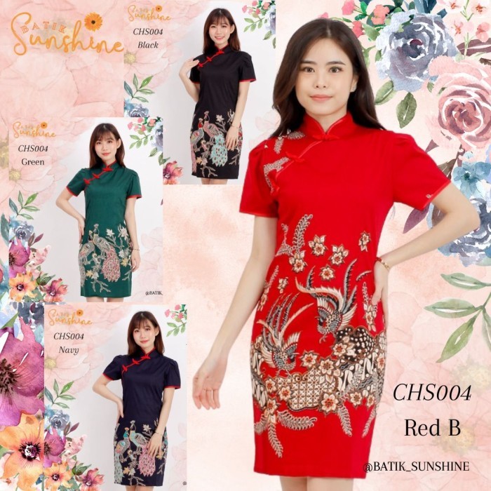 Lellay - Dress Batik Wanita Cheongsam Chs004 Red Black Navy Green