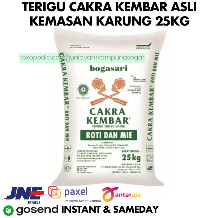 

Cakra Kembar Bogasari Tepung Terigu 25 Kg Karung 25kg Asli