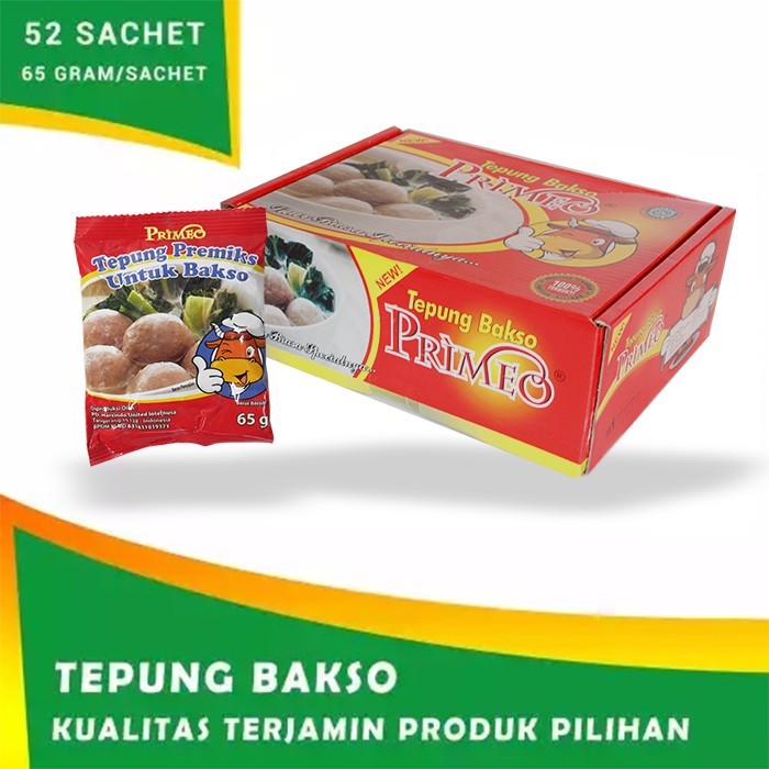 

Tepung Bakso/Tepung Pengenyal Bakso PRIMEO 65 gr (Isi 52 pcs)