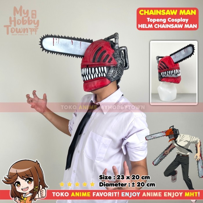 Topeng Anime Cosplay Kepala Chainsaw Man Denji Mask Hat Helmet Helm
