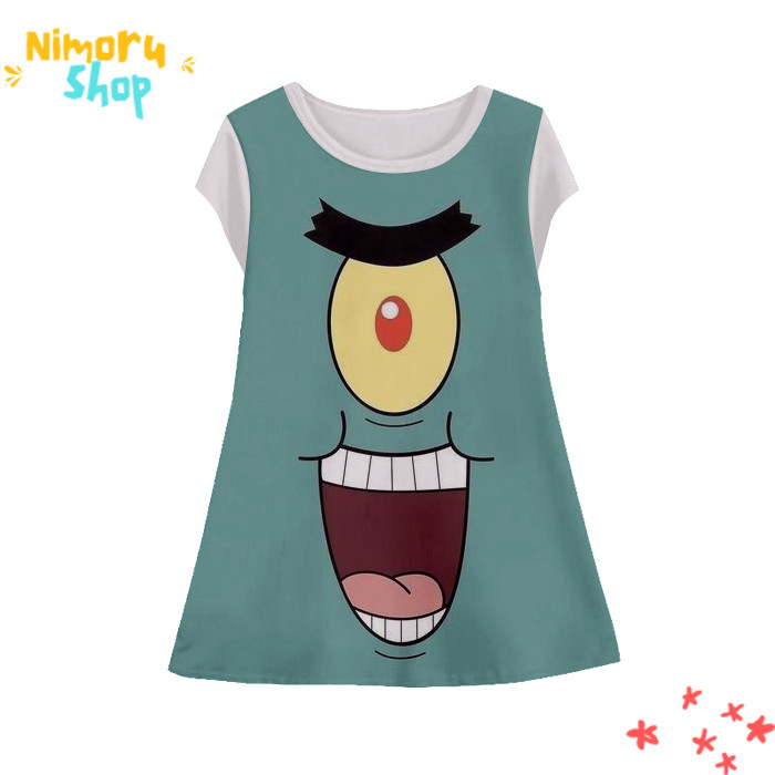 Baju Dress Anak 3D Tunik-Spongebob-6-designWD Anime Karakter Spongebob Squarepants Tunik Untuk Usia 