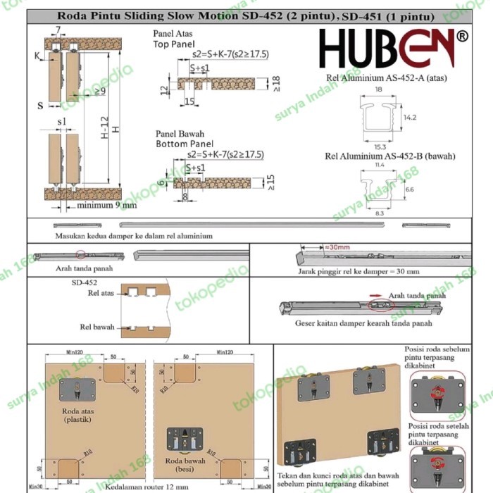 Paket Rel Lemari Sliding Tanam Slowmotion Sd 452 Rel2Meter 2Pintu