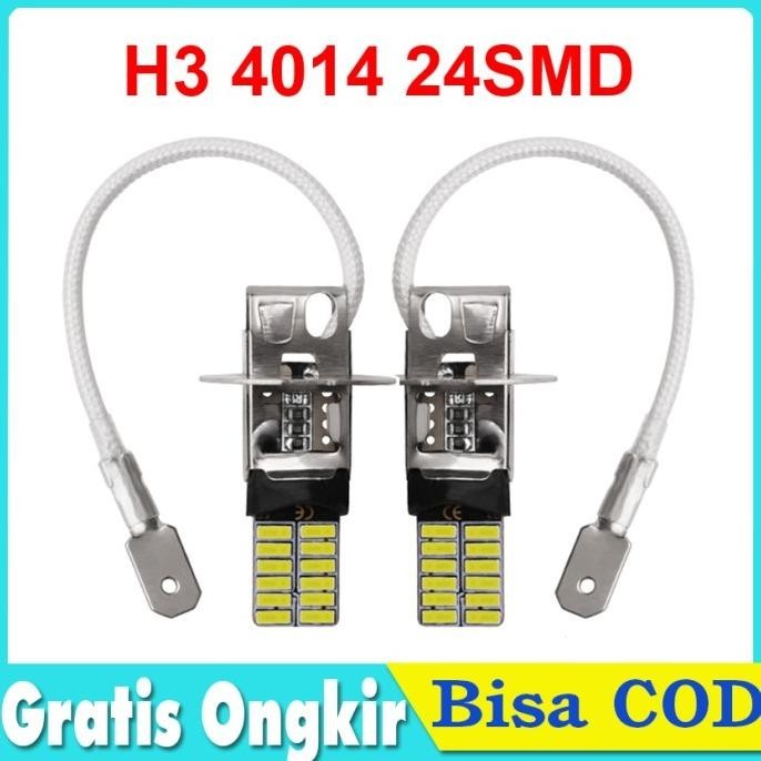 LAMPU KABUT LED H3 4014 24 SMD 12V 6500K WARNA PUTIH FOGLAMP MOBIL