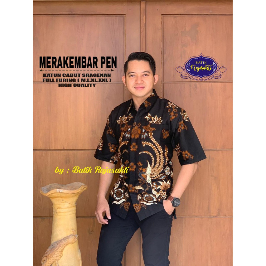 Kemeja Batik Pria Lengan Pendek Motif Merak Kembar Original Batik Rajasakti
