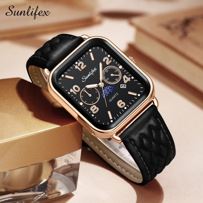 [TERMURAH] Sunlifex Jam Tangan Wanita Korean Kasual Mode Tali Kulit Kuarsa Anti Air Jam Tangan Cewek