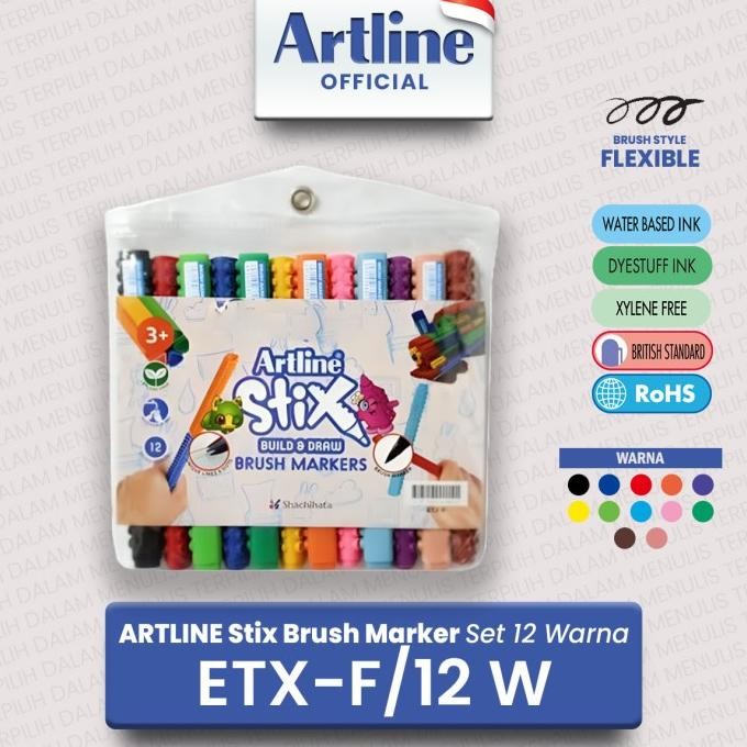 

Sale Artline Spidol Stix Brush Marker Set 12 Colours Etx-F/12W