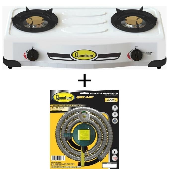 QUANTUM Kompor Gas 2 Tungku / Kompor Masak QGC-201DMPC Paket Hemat
