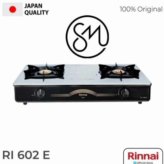 NEW Kompor Gas Rinnai RI-602E 2 tungku stainless hitam / putih
