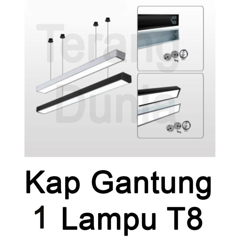 Include PPN Kap Lampu TL Gantung Single Kap Balok Neon LED Lampu Gantung Neon Balo