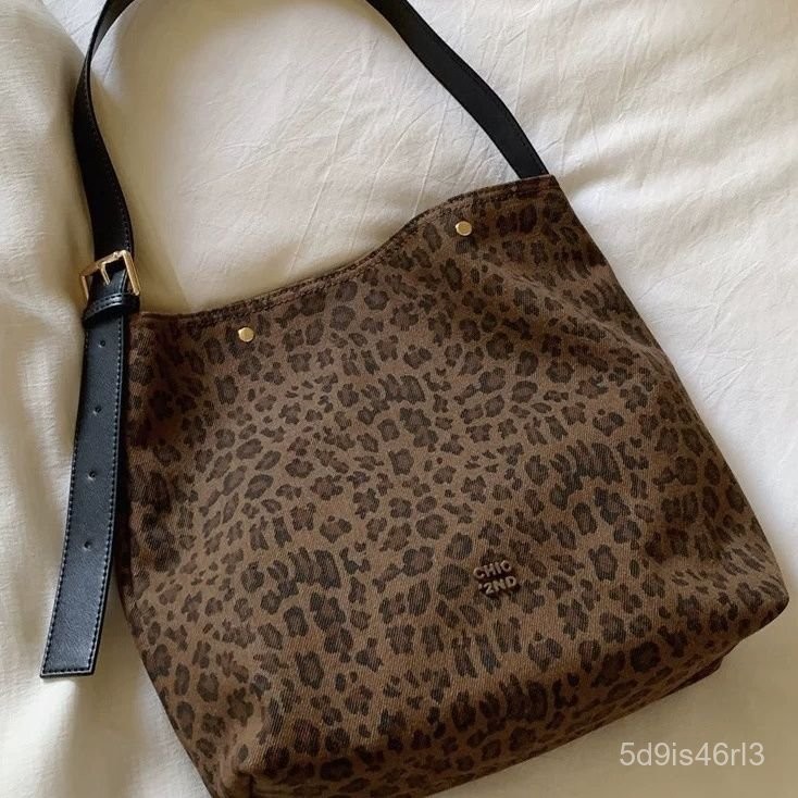 Tas Kurir Bahu Kapasitas Besar, Tas Motif Macan Tutul Modis, Gaya Retro, Tas Selempang