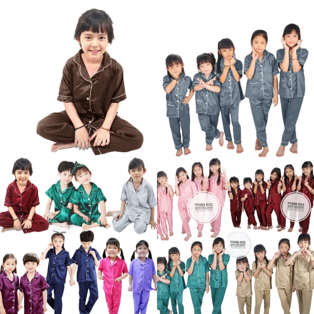 Baju Anak Halus & Tebal Piyama Satin Anak Polos Baju Tidur Setelan Celana Pakaian Anak Perempuan