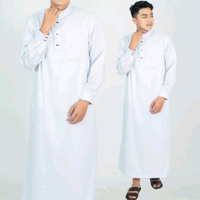 Jubah Pria Jubah Saudi Manset Gamis Pria Dewasa Polos - Putih, M putih premium
