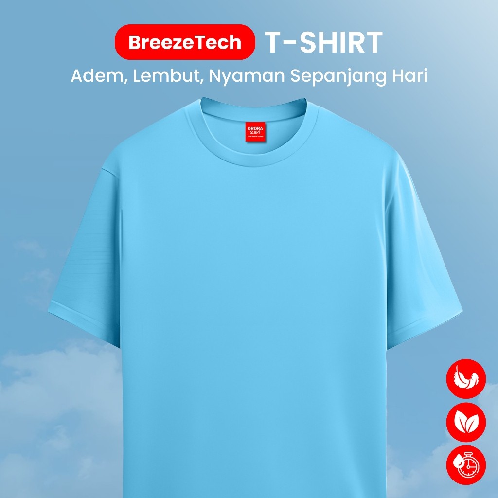 ORORA Kaos Biru Muda Blue Sky | Kaos Biru Wanita | Kaos Polos Cotton Combed 24s | T-shirt Unisex Blu