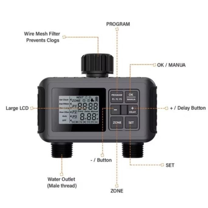 

Terbaru Automatic Water Timer Digital 2 Outlet Dengan Lcd Ecf-Sgw07 Waterproff Ip55