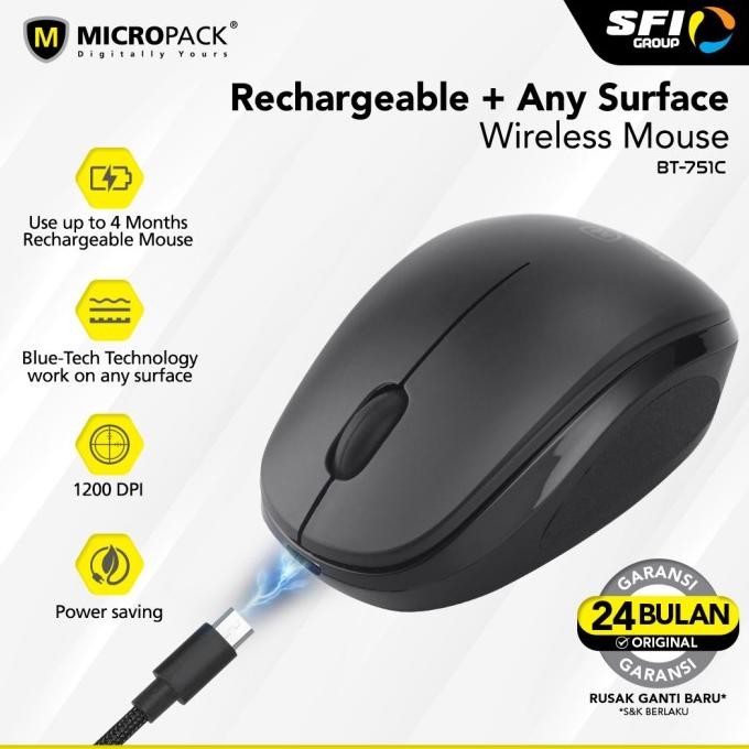 Micropack Wireless Mouse Blue Tech Rechargeable (BT-751C)