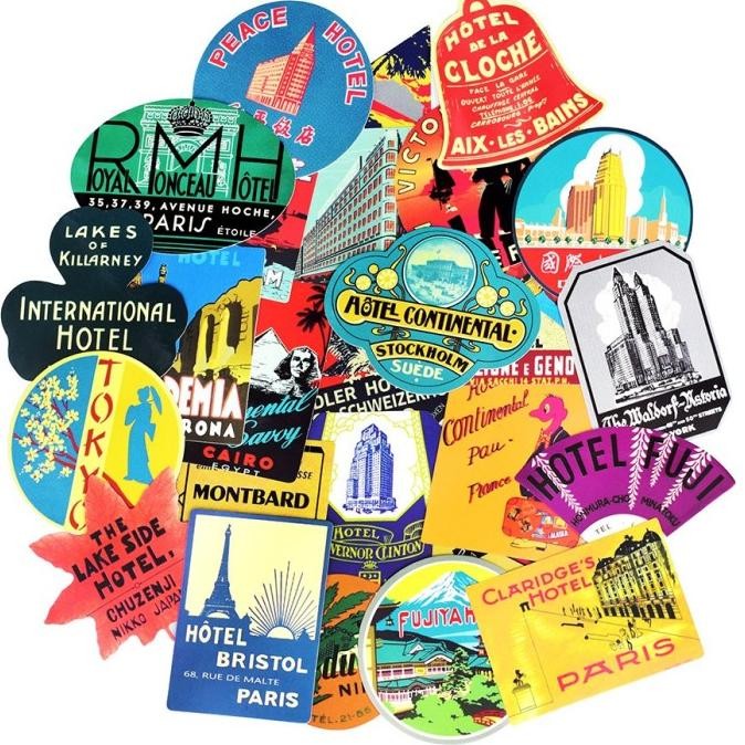 

Sale 55 Pcs Stiker Waterproof Koper / Laptop Rimowa Travel Vintage Retro Hotel Stiker Tumblr Motor Laptop Mobil