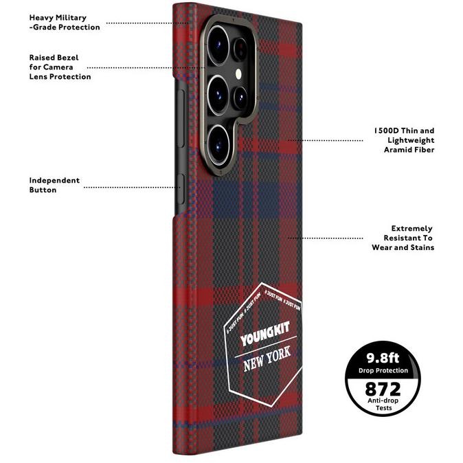 

Youngkit Kevlar Magsafe Retro Plaid Case Samsung S24 Ultra Casing S24 Plus S24 Terlaris