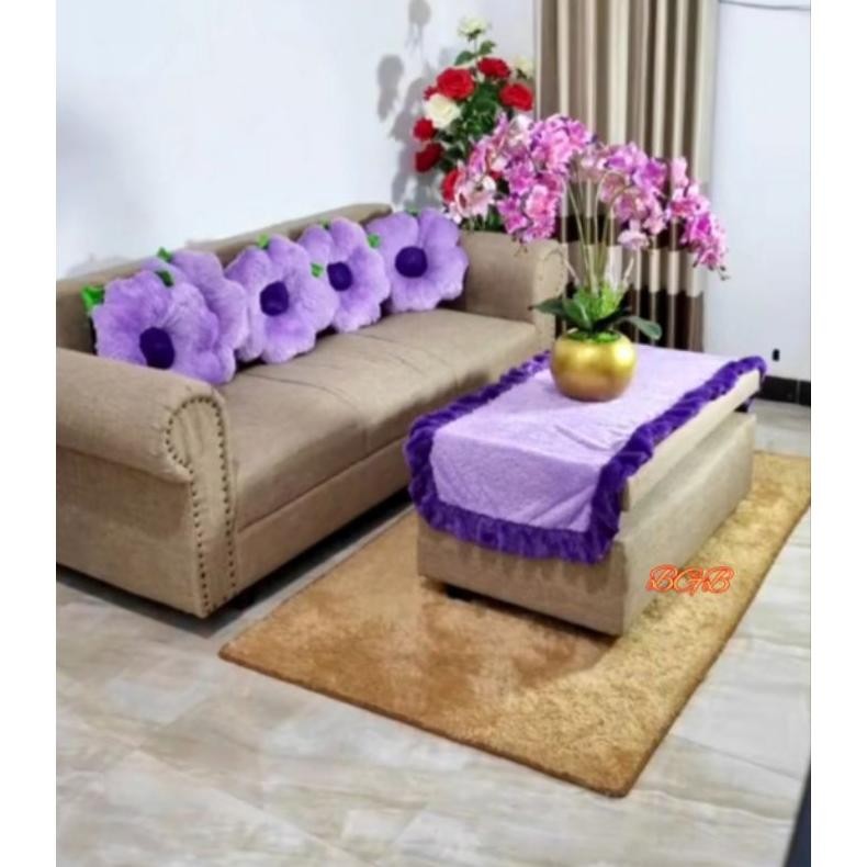 Taplak Meja Bulu Rempel Ruang Tamu Premium Lembut dan Cantik