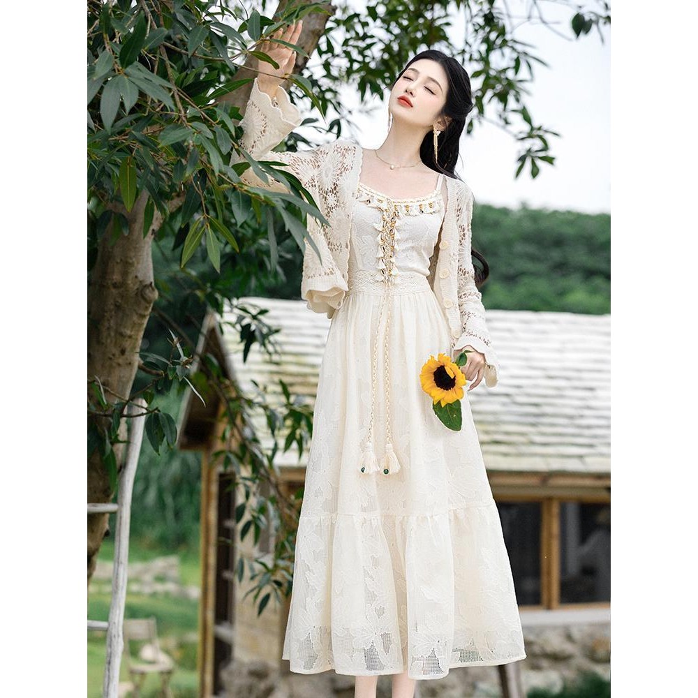 Women's Summer French Retro Spaghetti Straps Dress