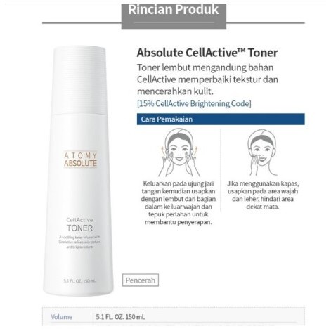 ATOMY ABSOLUTE TONER CELLACTIVE 150ml ATOMY | Mencerahkan & Penyerapan