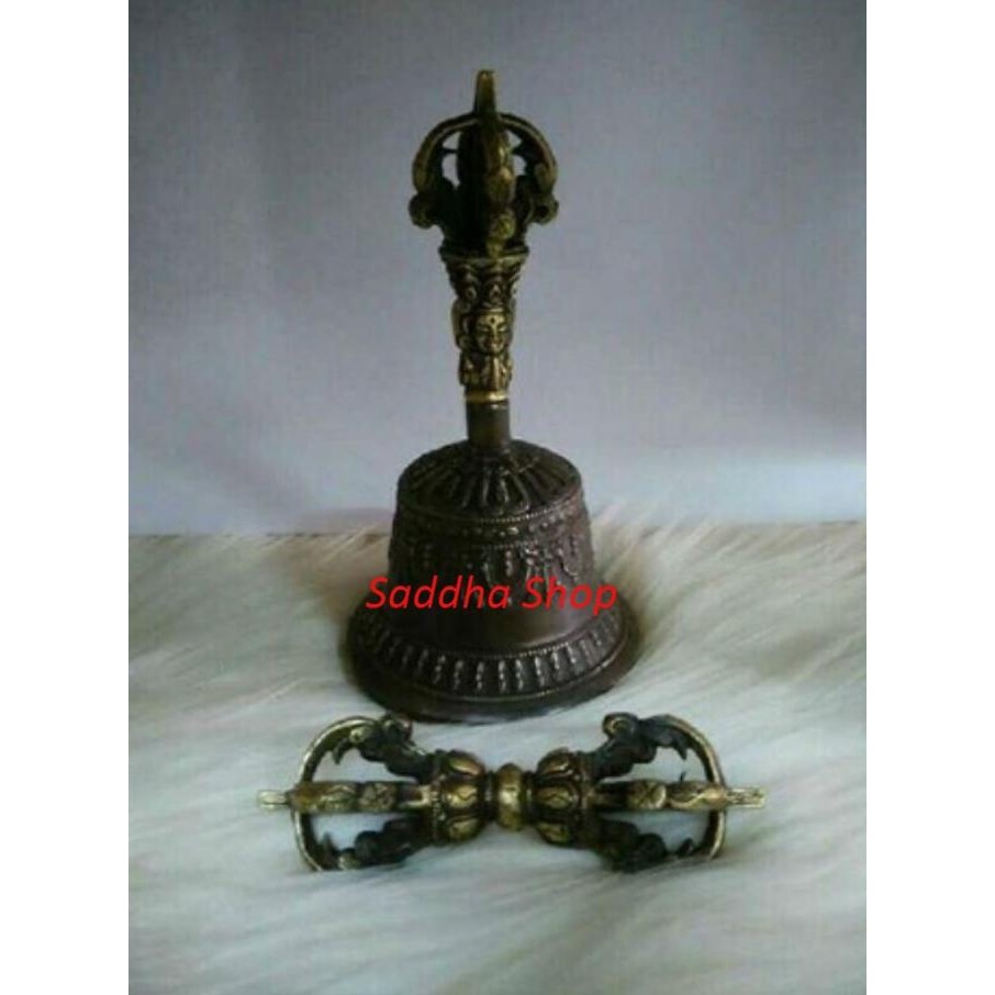 Bel Lonceng Dan Vajra Dorje Bersula 5 Logam Tibetan 16 inch