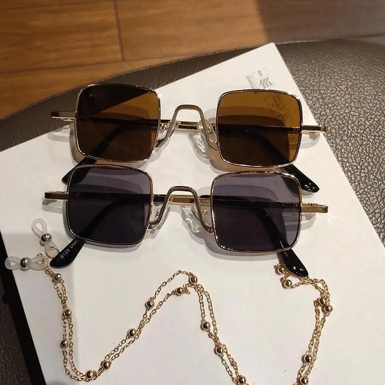 Candy Color Square Sunglasses Vintage Metal Frame UV400 90s Glasses Eyewear for Women & Men
