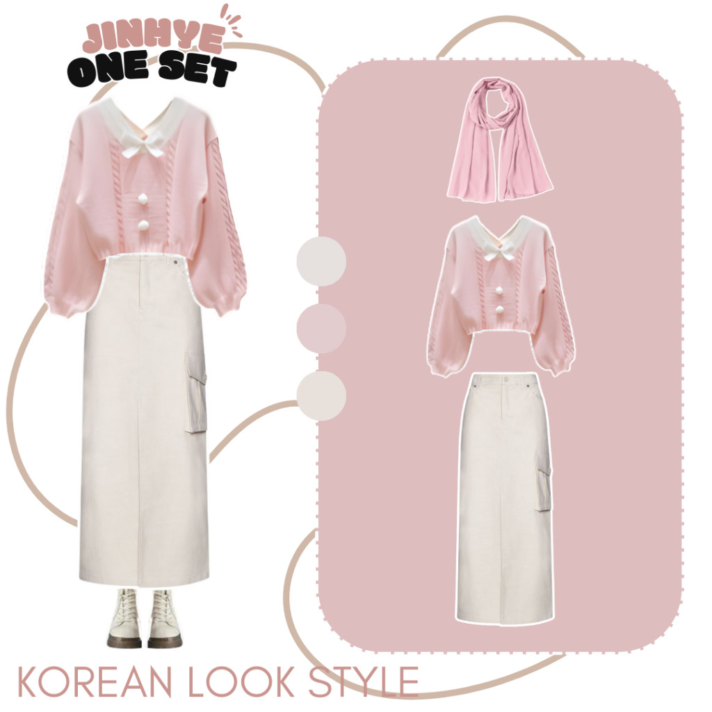 Baju Muslim Halus & Tebal Terbaru Ootd Outfit ( Sweater Rajut Pita + Rok Cargo + Pashmina ) Remaja