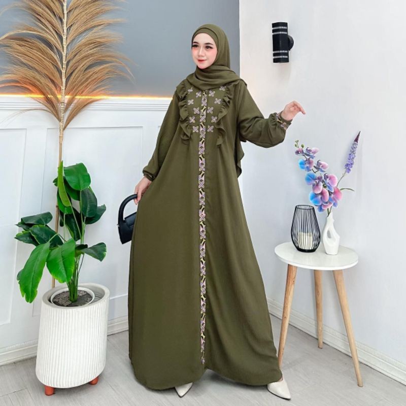 Baju Muslim Halus & Tebal Terbaru Gamis bordir set hijab pashmina gamis crinkle terbaru