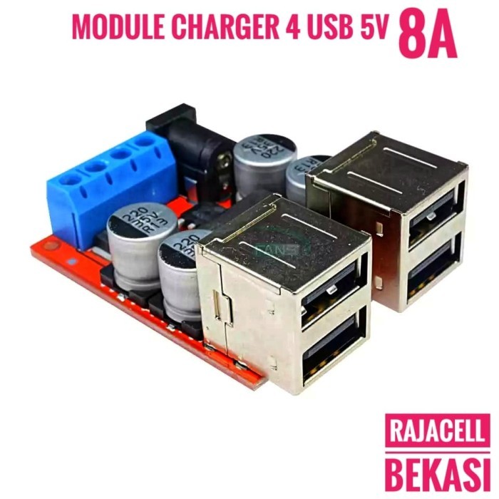 Module Charger 4 USB 5V 8A Step-down dari Aki 9V 12V 24V ke 5V DC 8A