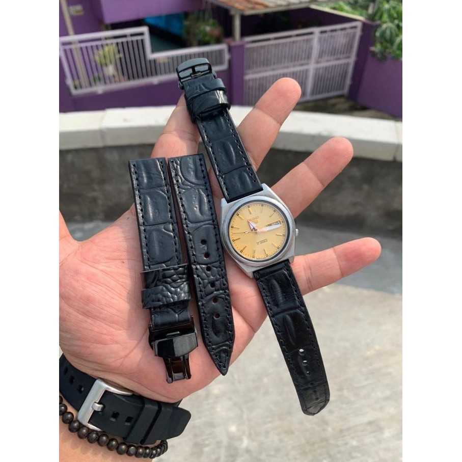 SALE STRAP TALI JAM TANGAN KULIT ASLI HANDMADE 19MM BUTTERFLY UNTUK SEIKO 5