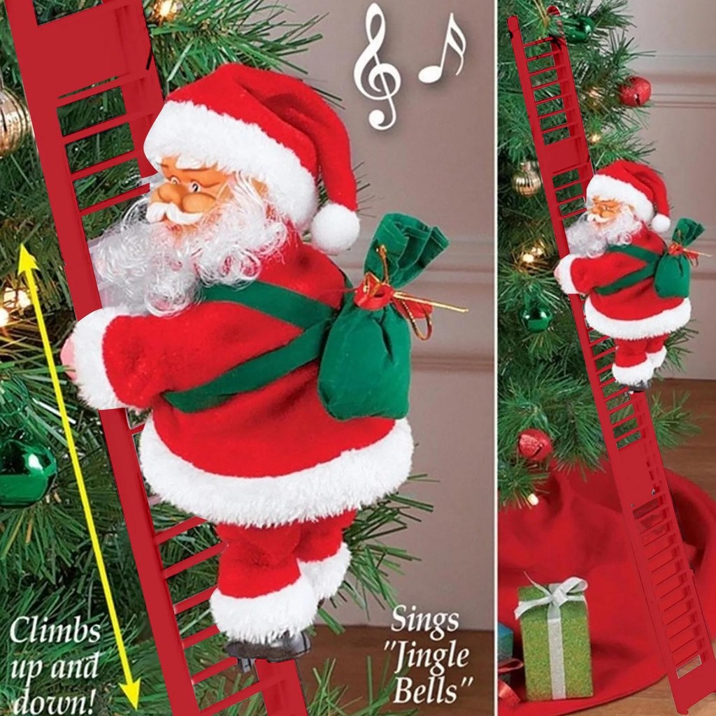 electric climbing ladder santa claus doll party music figurine decor gift toy