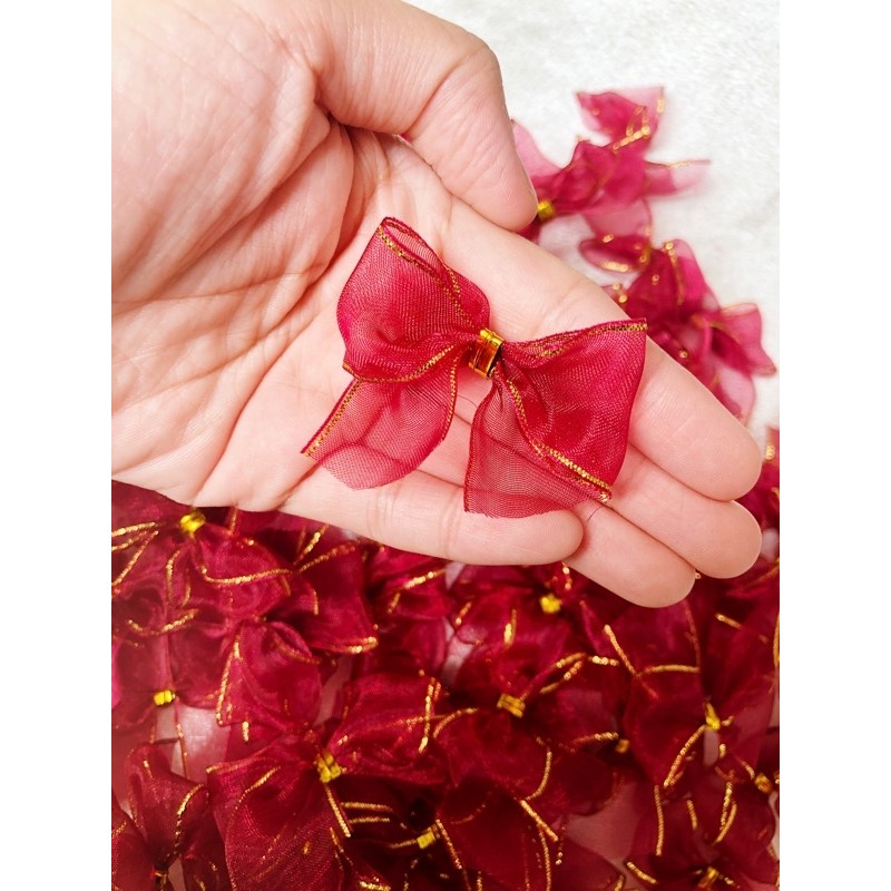 

Pita kupu bowtie organza organdi list emas hiasan hampers kado(per pcs)