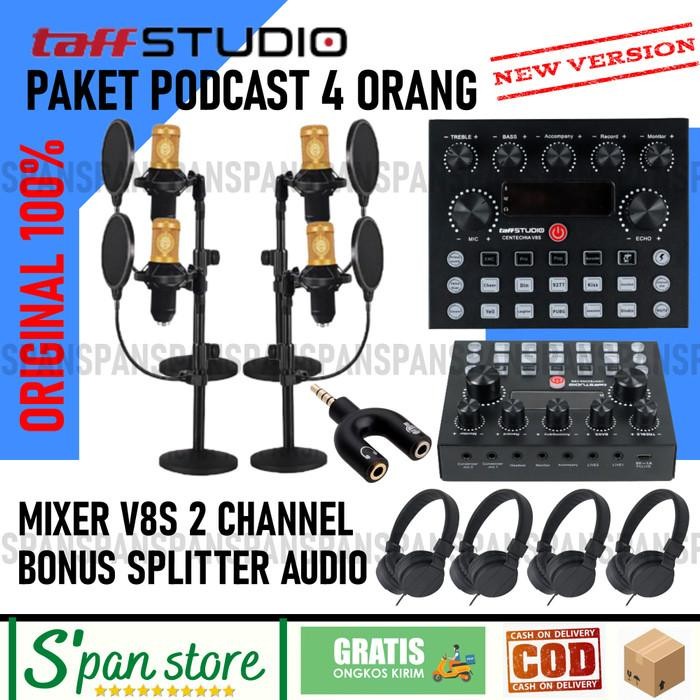 Paket Podcast 4 Orang Mic Microphone Bm800 Mixer V8S Headset Lengkap