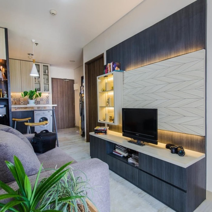 Dyar Living Backdrop TV Custom - Lemari Kabinet Rak TV Minimalis Modern Kayu Plywood HPL